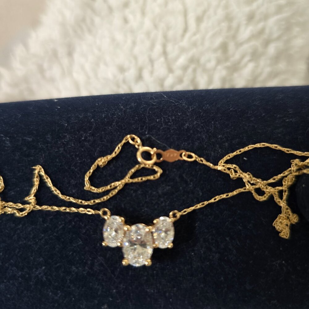 Solid 14k Diamonique DQCZ Three Stone Necklace - Picture 9 of 11